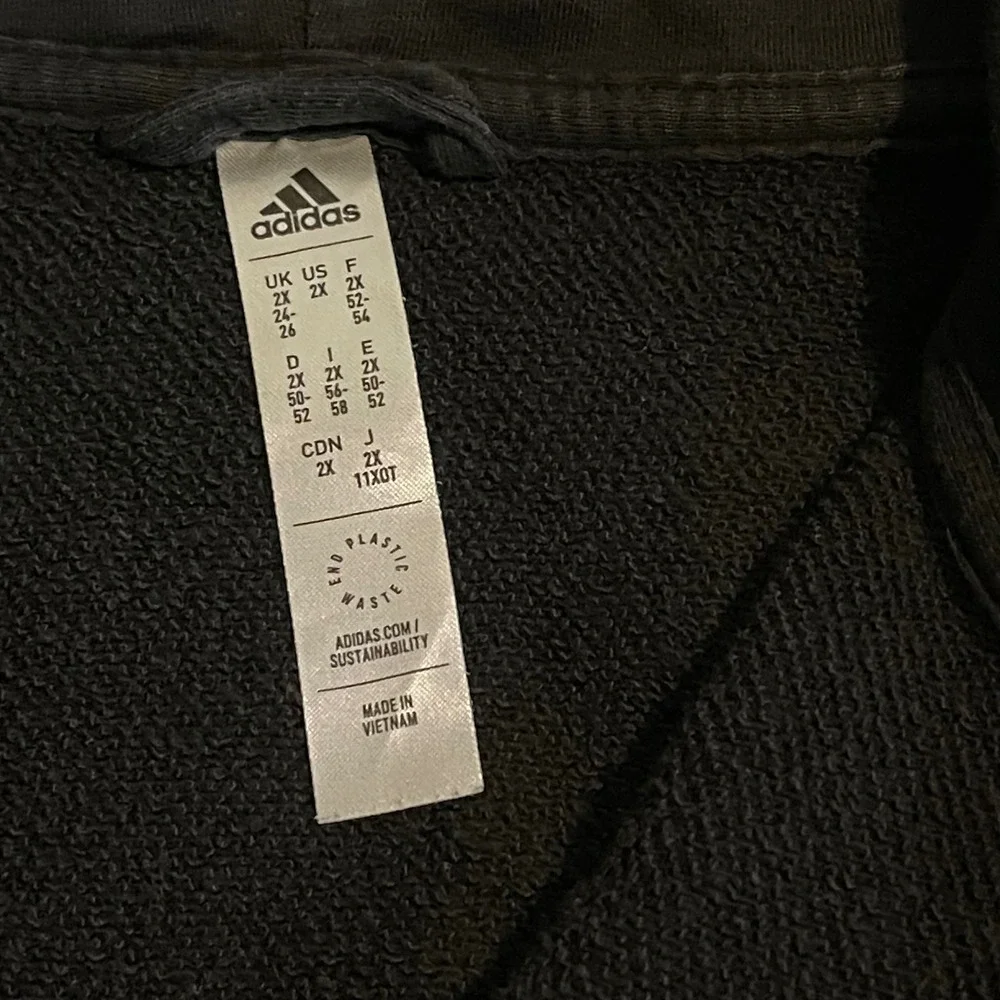 Vintage Y2K Adidas Mens 2X Full Zip Hoodie Black Logo‎ Sleeve Sweatshirt Sweater